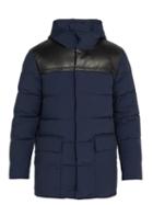 Matchesfashion.com Bottega Veneta - Leather Panel Wool Blend Down Jacket - Mens - Navy