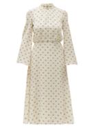 Matchesfashion.com Valentino - Logo Print Tie Neck Silk Dress - Womens - Ivory Multi