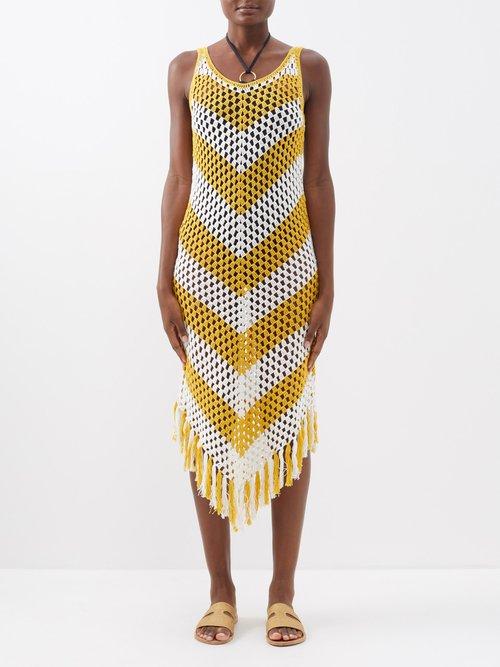 Dodo Bar Or - Mellor Tasselled Crochet-cotton Midi Dress - Womens - Yellow White