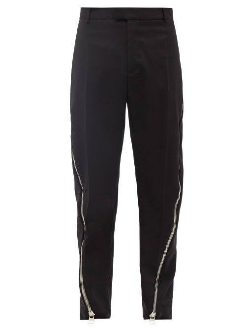Alexander Mcqueen - Zip-embellished Slim-leg Wool Trousers - Mens - Black
