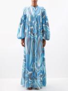 Pucci - Marmo-print Belted Cotton Maxi Dress - Womens - Blue Print