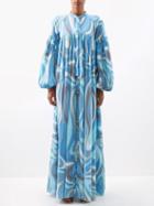 Pucci - Marmo-print Belted Cotton Maxi Dress - Womens - Blue Print