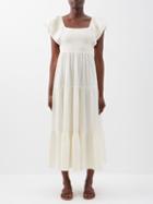 Anaak - Choo-ha Square-neck Cotton Midi Dress - Womens - Ivory