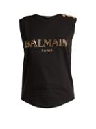 Matchesfashion.com Balmain - Logo Print Cotton Tank Top - Womens - Black