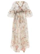 Camilla - Ruffled London Looms-print Silk-chiffon Maxi Dres - Womens - Ivory Multi