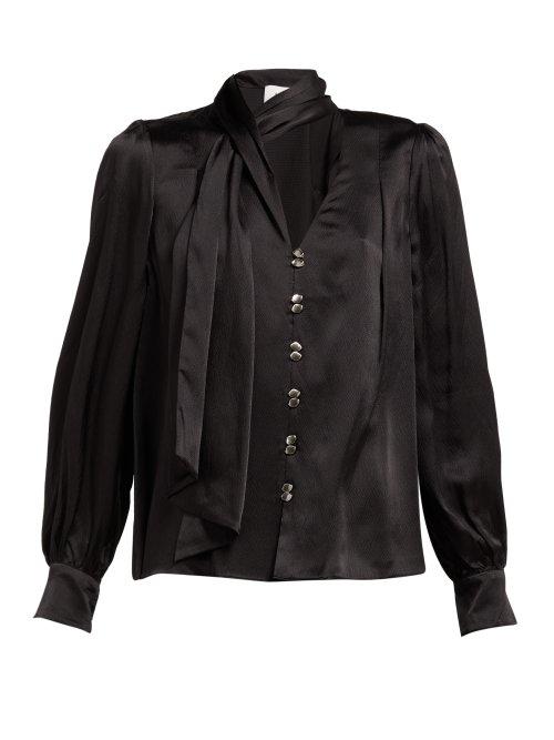 Matchesfashion.com Aje - Astrid Neck Scarf Hammered Silk Blouse - Womens - Black
