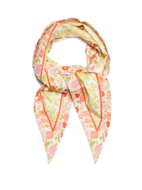 Matchesfashion.com Zimmermann - Floral Print Slim Cotton Scarf - Womens - Yellow