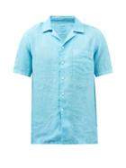 120 Lino 120% Lino - Cuban-collar Slubbed Linen-hopsack Shirt - Mens - Light Blue