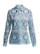 Matchesfashion.com Le Sirenuse, Positano - Penny Aretusa Print Cotton Shirt - Womens - Light Blue