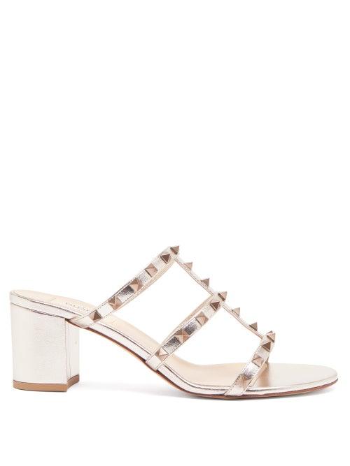 Matchesfashion.com Valentino Garavani - Rockstud Metallic-leather Mules - Womens - Gold