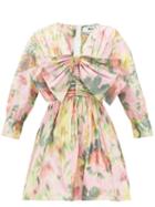 Matchesfashion.com Msgm - Bow-trimmed Floral-print Taffeta Mini Dress - Womens - Pink Print
