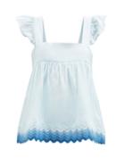 Juliet Dunn - Rickrack-trimmed Cotton-poplin Top - Womens - Light Blue