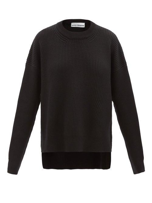 Ladies Activewear Paco Rabanne - Oversized Side-zip Wool Sweater - Womens - Black
