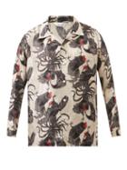 Nipoaloha - Rooster-print Silk-twill Shirt - Mens - Tan Multi