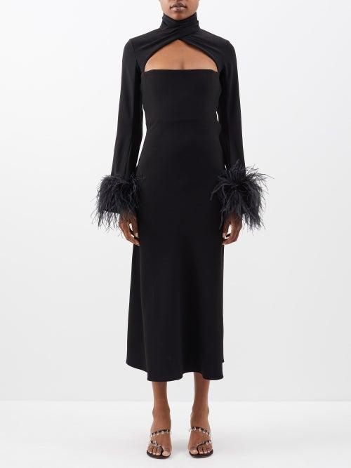 16arlington - Odessa Feather-trim Crepe Midi Dress - Womens - Black