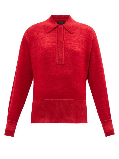 Isabel Marant - Molleton Oversized Wool-blend Polo Sweater - Womens - Red