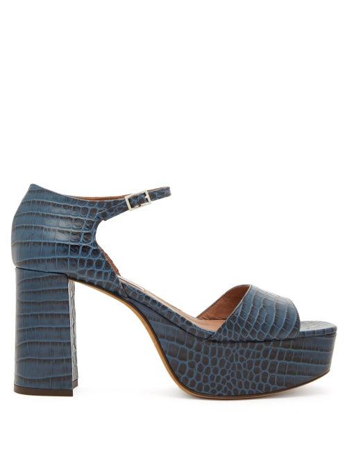 Matchesfashion.com Tabitha Simmons - Patton Crocodile-effect Leather Platform Sandals - Womens - Navy