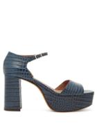 Matchesfashion.com Tabitha Simmons - Patton Crocodile-effect Leather Platform Sandals - Womens - Navy