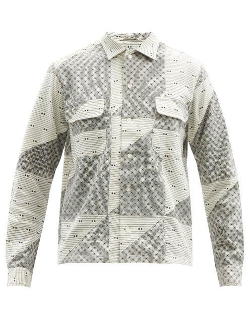 Matchesfashion.com Bode - Asymmetric-patchwork Wool-blend Shirt - Mens - Black Multi