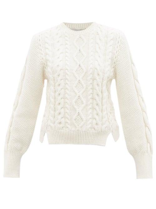 Ladies Rtw Stella Mccartney - Aran Cable-knit Cotton-blend Sweater - Womens - White