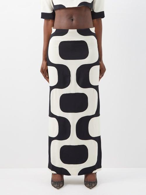 Taller Marmo - Carnival Monochrome-print Crepe Maxi Skirt - Womens - Black