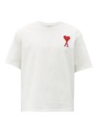 Matchesfashion.com Ami - Logo-embroidered Cotton T-shirt - Mens - Cream