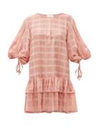 Matchesfashion.com Love Binetti - Balloon Sleeve Checked Crepe Mini Dress - Womens - Pink