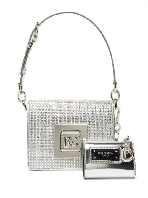 Dolce & Gabbana - Cubo Crystal-embellished Leather Shoulder Bag - Womens - Silver