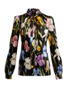 Matchesfashion.com Dolce & Gabbana - Iris Print Silk Blend Blouse - Womens - Black Multi