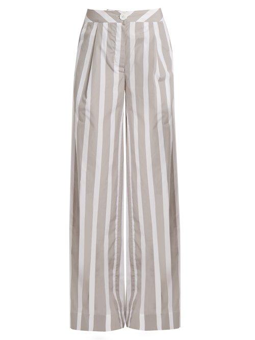 Matchesfashion.com Thierry Colson - Lou Lou Wide Leg Striped Cotton Trousers - Womens - Grey White