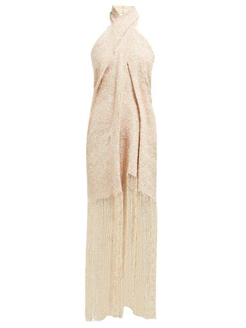 Matchesfashion.com Jacquemus - Cortese Fringed Halterneck Dress - Womens - Beige