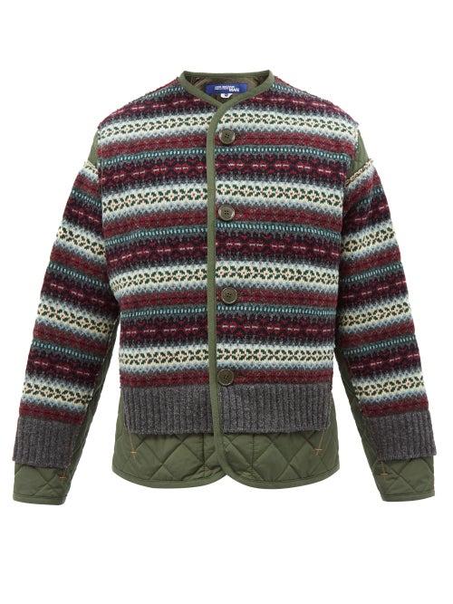 Junya Watanabe - Fair Isle Wool-panelled Quilted-twill Jacket - Mens - Green