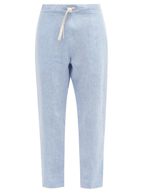 Matchesfashion.com Maran - Drawstring-waist Linen-chambray Trousers - Mens - Light Blue