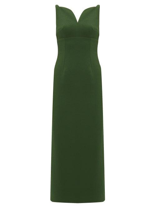 Matchesfashion.com Emilia Wickstead - Mathilda Sweetheart-neckline Crepe Midi Dress - Womens - Dark Green