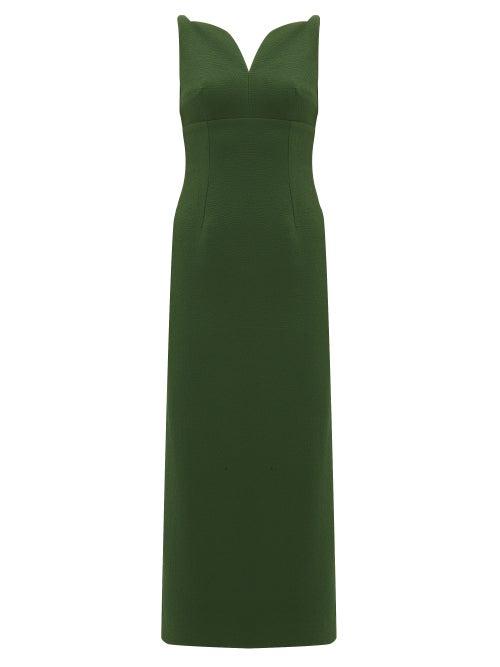 Matchesfashion.com Emilia Wickstead - Mathilda Sweetheart-neckline Crepe Midi Dress - Womens - Dark Green