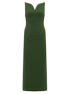 Matchesfashion.com Emilia Wickstead - Mathilda Sweetheart-neckline Crepe Midi Dress - Womens - Dark Green