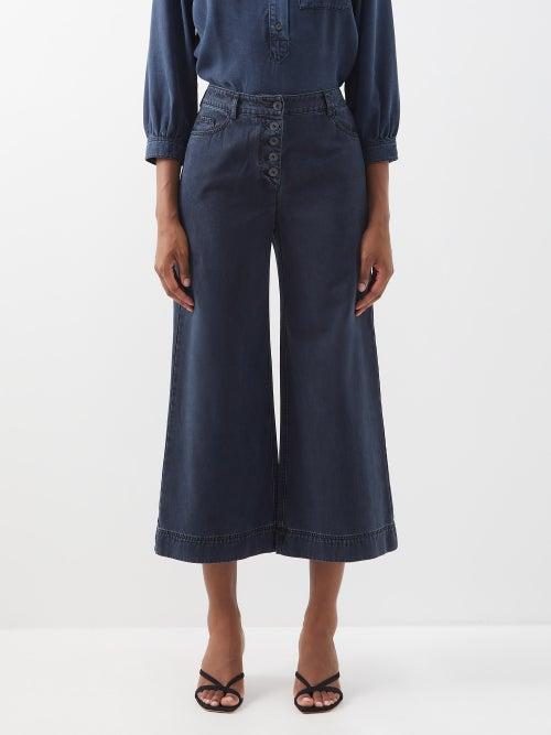 Cefinn - Leo Cropped Twill Relaxed-leg Trousers - Womens - Indigo