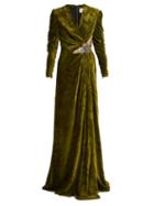 Matchesfashion.com Gucci - V Neck Embellished Velvet Gown - Womens - Green