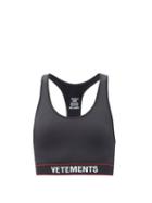 Matchesfashion.com Vetements - Logo-jacquard Racerback Stretch Jersey Cropped Top - Womens - Black