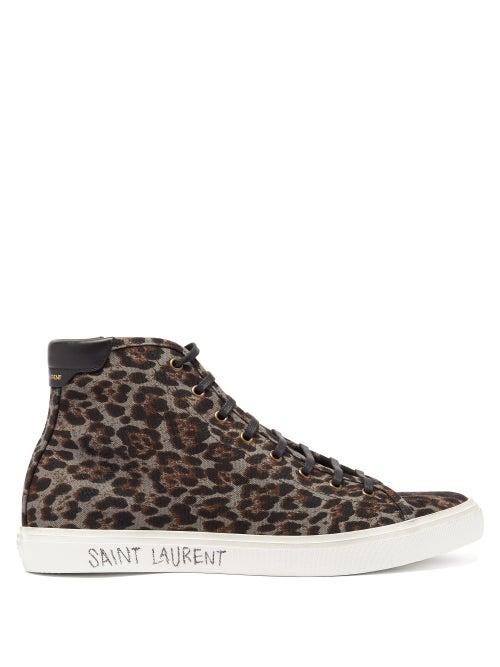 Matchesfashion.com Saint Laurent - Malibu Leopard-print Canvas High-top Trainers - Mens - Leopard