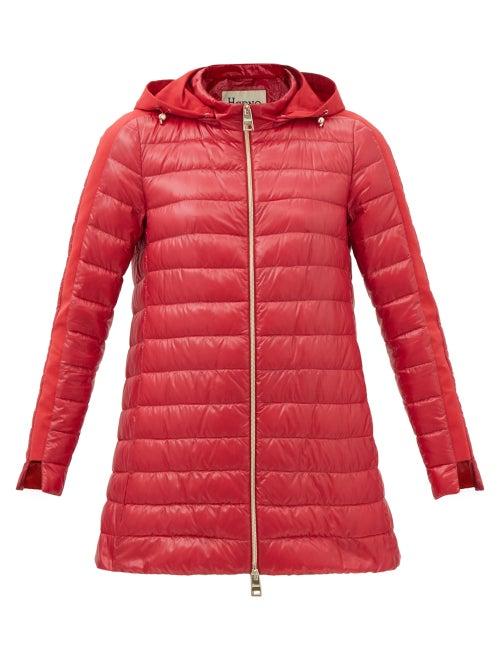Herno - Hooded A-line Quilted Coat - Womens - Red