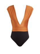 Matchesfashion.com Haight - Roge Plunge Colour Block Swimsuit - Womens - Black Orange
