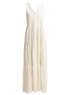 Matchesfashion.com Adriana Degreas - Porto V Neck Tiered Cotton Dress - Womens - White