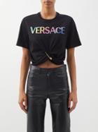 Versace - Pinned-hem Logo-print Cotton-jersey T-shirt - Womens - Black