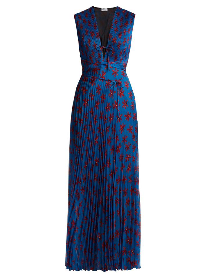 Raquel Diniz Mika Floral-print Pleated Silk Dress
