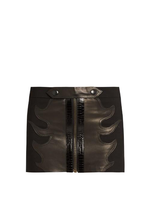 Anthony Vaccarello Leather-flame Wool Mini Skirt