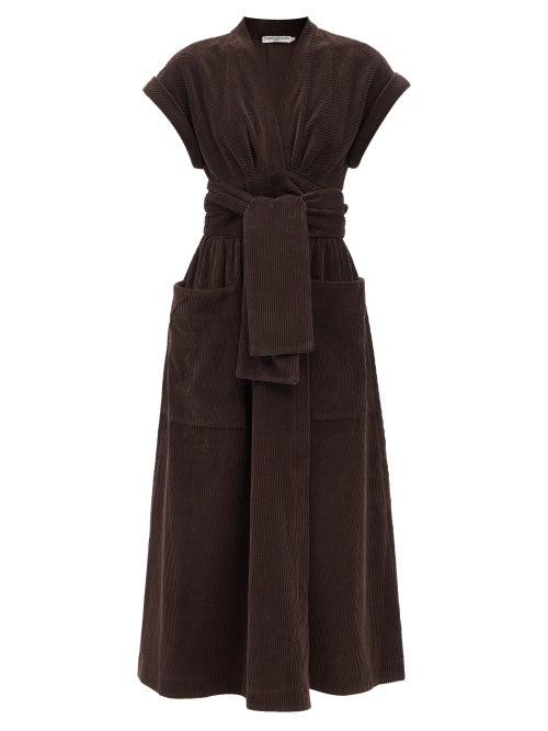 Three Graces London - Clarissa Cotton-corduroy Midi Dress - Womens - Dark Brown