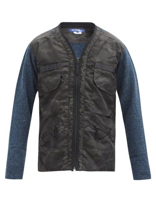 Matchesfashion.com Junya Watanabe - Camouflage-panel Nylon And Wool-tweed Jacket - Mens - Navy