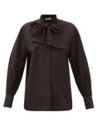 Matchesfashion.com Another Tomorrow - Oversized Tie-neck Cotton-poplin Shirt - Womens - Black