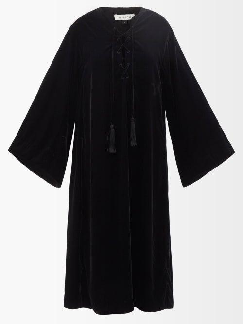 Fil De Vie - Lilith Laced Velvet Kaftan - Womens - Black